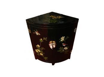 Unique Oriental Hand Crafted Black Lacquer Tianjin Round Corner Cabinet(Never Used Was Kept In The Storage)#36