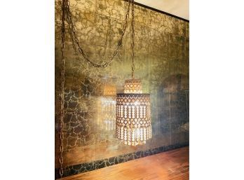 Outstanding Art Deco Moroccan Brass And Crystal Pendant Hanging Lamp Gold Finish #105