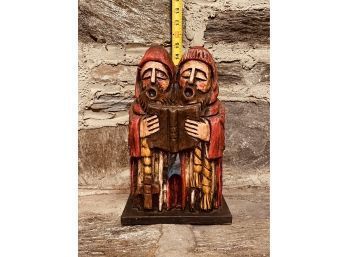 Vintage Hand Carved And Hand Painted Wooden Monks With Key Box #16