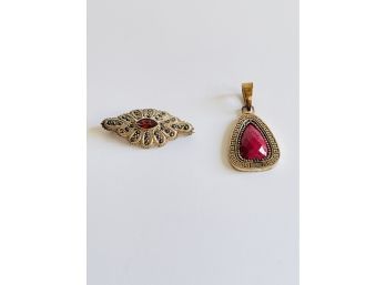 Ruby And Sterling Silver Pendant And Brooch #41