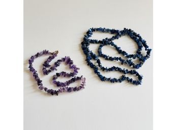Lot Of 2 Necklaces Amethyst And Lapis Lazuli Chip Bead Strands Necklace  #47