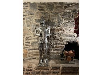 65'H Medieval Knight Armor Standing Statue With Shield Handcrafted From Tin Stamped Mexico #24