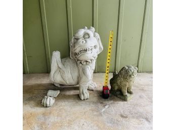 Vintage Concrete Foo Dog Statue And  Small Concrete Chinese Lion Statue #110