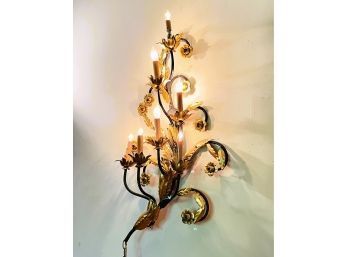 Mid Century Modern Italian Gold Painted Metal Wall Sconce Light With Chain And Electric Cord 36'H X 19'W  #7