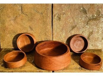Dolphin Genuine Teak Wood Set Large Bowl And 4 Small Bowls #138