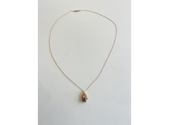 10K Yellow Gold Amethyst And Cubic Zirconia Pendant W/10K Chain #2
