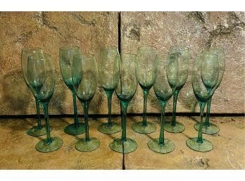 11 Green Champagne Flutes Wine Glasses #143