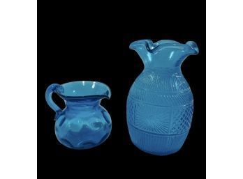 Lot Of 2 Beautiful Blue Glass Vases #48