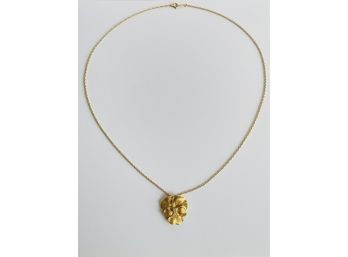 14K Gold And Diamond Flower Pendant W/14K Gold Chain 3.9 GR 18' #53