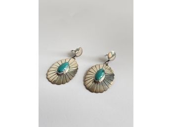 Stunning Sterling Silver Turquoise Earrings Signed Rosella Paxson #120/1