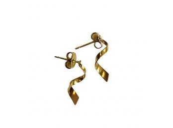 14K Yellow Gold Twirl Earrings #107