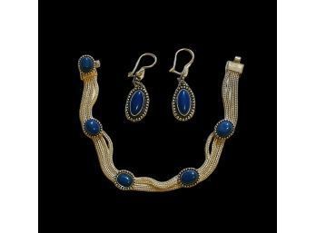 Vintage Silver Lapis Bracelet And Lapis Lazuli Earrings In Silver #40