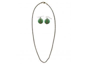 Sterling Silver Jade Earrings And 925 Italy Silver Chain #72