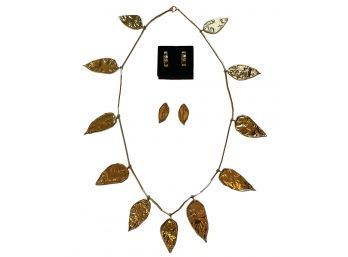Beautiful Leaf Necklace And Earrings Set From Mid Centuries And Retro Panetta Earrings #150