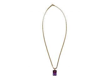 14K Gold Beautiful Amethyst Pendant And Chain  #149