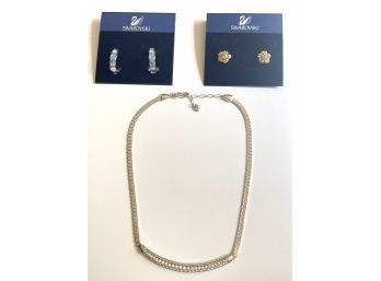 Swarovski Lot Of Necklace, Clip On Earrings And Stud Earrings #88