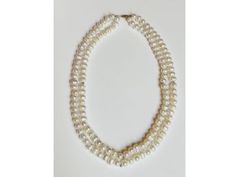 Double Strand Freshwater Pearl Necklace In 14K Gold With Gold Beads 18 Inches 79.3 Grams  #67