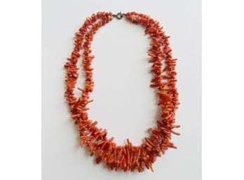 Vintage Natural Coral 2 Strand Necklace 16 Inches  #92