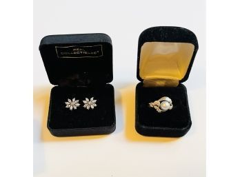 Beautiful Sterling Silver Ring And Stud Earrings #12