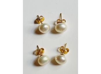 HK Jewels 14K Gold Plated Pearl Stud Earrings  #154