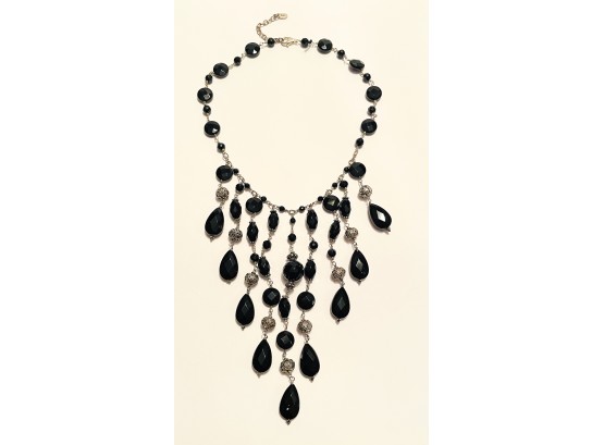 Vintage Sterling Silver Teardrop Bead Necklace #72