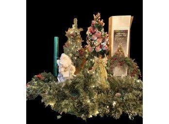 Lot Of Beautiful Christmas Items - Lighted Trees, Large Lighted Faux Pinecone Garland, Snowman & Angel, Etc #5