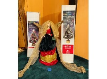 Old World Collection Angel Doll And 2 Fiber Optic Christmas Trees Never Opened  #6