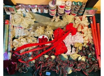 Large Lot Of Vintage Christmas Bows, Ribbons And Wrapping Papers  #2