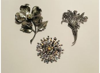 Beautiful Lot Of Vintage Brooches- Starburst From Brooch And Silver Tone Flower Brooches #47