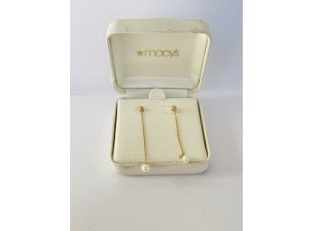 14K Yellow Gold And Pearl Chain Earrings #7