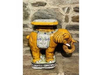 Mid Century Hand Painted Glazed Terracotta Elephant Garden Stool Or Side Table #15 Approx: 22.5'H X 23'W