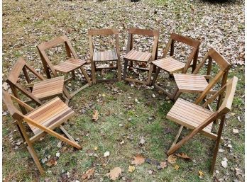 Set Of 8 Mid Century Modern Folding Wooden Chairs (one Chair Needs To Be Fixed)  #124
