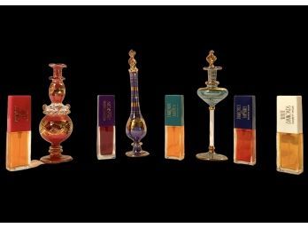 Set Of 5 Vintage Elizabeth Taylor Eau De Parfum Mini Sprays Never Used & Hand Blown Glass Perfume Bottles #136