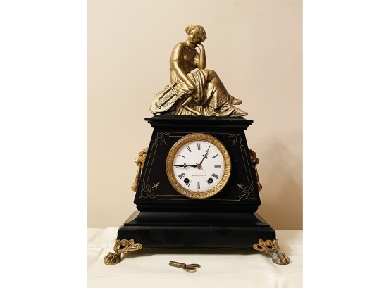 Gorgeous Antique Mitchell Vance & Co Mantel Clock With Topper And Key - Tested And Works #7