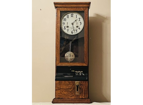 Antique International Time Recording Punch Card Wall Clock W/keys  Please View All Photos For All Details #124