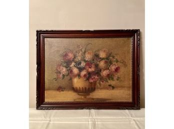 26.5 X 34.5 Antique Painting Oil On Canvas Floral Still Life #16