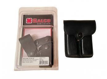 Saddlery Co. Two Magazine Leather Ammo Pouch And Galco Gunleather Tie Down Set #187