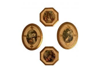 Lot Of 4 Beautiful Gold Gilt Italian Florentine Tole Wood Wall Picture Plaques #78