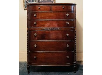 Mid 20th Century Mahogany Federal Style Tall Dresser Curved With Floral Accents #166