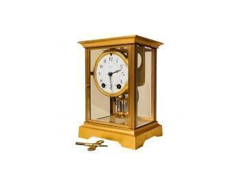Seth Thomas Mantle Clock With Key Brass And Beveled Glass Case And Porcelain Face - Tested And Functions  #15