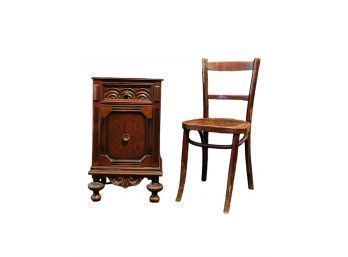 Beautiful Antique French Provincial Carved Wood Nightstand And Chair #173