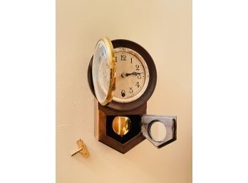 Antique Wooden Case Wall Clock With Key Made By The New Haven Clock Co. New Haven #10