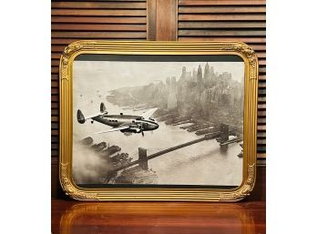 25.5X31 Vintage Photo Poster Airplane Over Manhattan In A Beautiful Art Deco Frame  #43