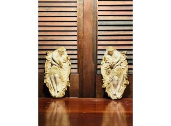 Pair Of Vintage Chalkware Wall Plaque Lovers Boho Chic Decor 12 X 6.5 #37