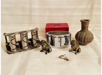 Vintage Metal Coin Changer (one Is Brand New), Mini Brass Dog Statues And Vase  #215