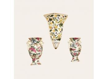 Vintage Pair Of Victoria's Garden Floral Porcelain Wall Pocket Vases  #76