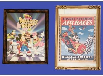 Lot Of 2 Vintage Disney Posters In Vintage Frames #20 26X18.5 22.5X18.5