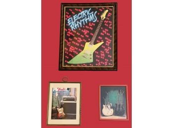 Lot Of 3 Vintage Guitar Posters (framed) #24
