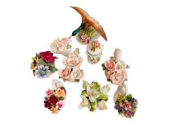 Beautiful Collection Of Vintage Porcelain Flower Bouquets And Bird #59
