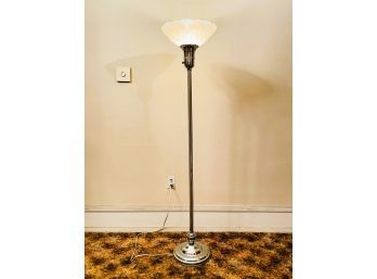 Beautiful Art Deco Torchiere Floor Lamp With Beautiful Glass Shade #49